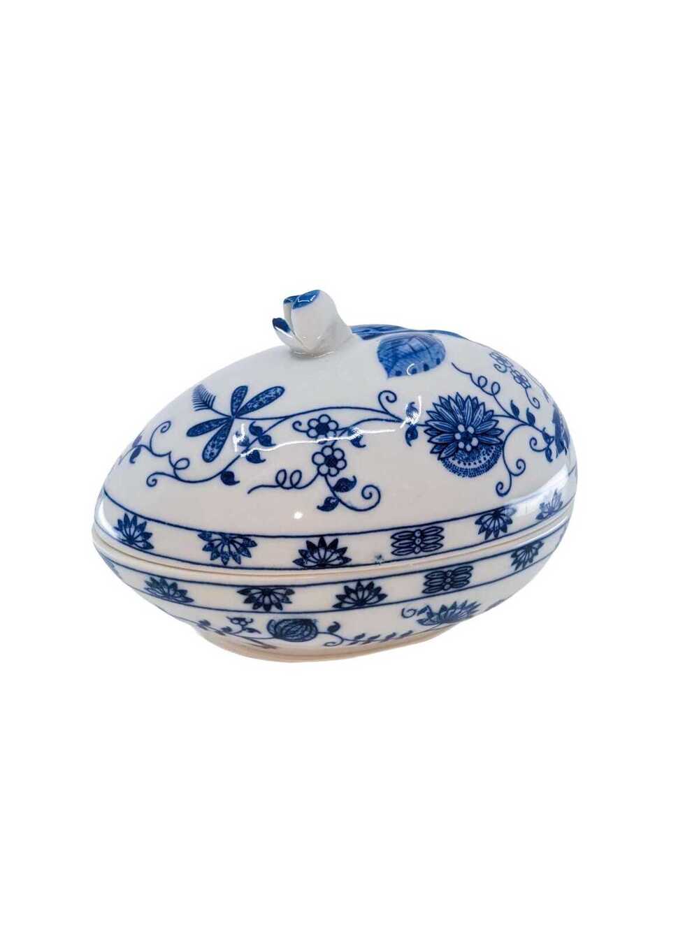 Vienna Woods Fine China Egg Trinket Box Blue White Porcelain Floral